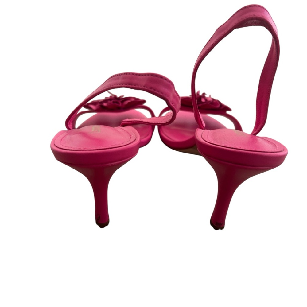Larroude Fuchsia pink hibiscus Flower slingback heeled sandals in box size 8.5 - Picture 9 of 15